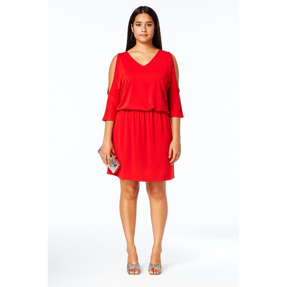 INC International Concepts Women's Cold-Shoulder Mini Cocktail Dress Red XXL